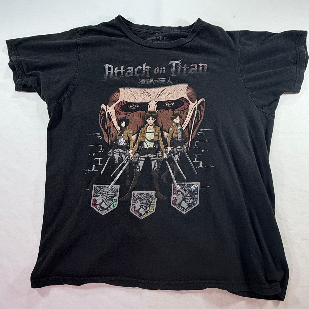 Attack on Titan Ripple Junction Black Graphic T-Shirt Mens XL Anime Eren Levi